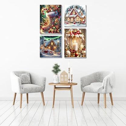 4 pack Christmas Paint by Numbers Kit for Adults Beginner with framed - color: Paint by Number-4pack-12