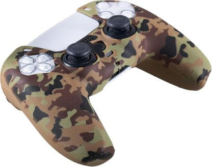 YoRHa Grip Texture Silicone Skin for PS5 Controller x 2(Brown Camouflage) with Pro Thumb Grips x 8