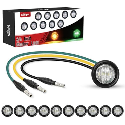 Nilight 3/4 Inch Dual Color Marker Light Amber Turn Green Clearance Lights - color: Amber Green 10Pcs