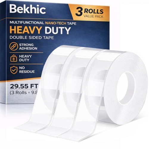 Double Sided Tape Heavy Duty, Clear Mounting Tape Nano Double Sided Adhesive Tape,Picture Hanging Adhesive Strips (9.85FT 3 Pack (Total 29.5FT)) - size: 9.85FT 3 Pack (Total 29.5FT)