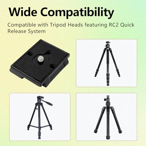 2 Pack Tripod Adapter Quick Release Plate Universal for Camera Tripod Head Rapid Mounting Plate Adapter Fit for 200pl-14 Rc2 Black Quick Release Plates for Camera Tripods (Black)