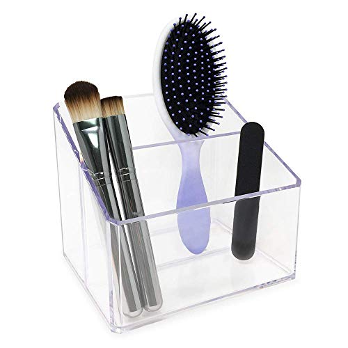 Isaac Jacobs Clear Acrylic 2-Section Organizer, Remote Holder & Multi-Functional Makeup, Brush, Pen & Pencil Storage Solution, for The Home, Bathroom, Office, Child’s Desk (2-Section, Clear) - size: 2-Section