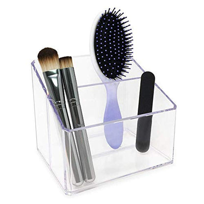 Isaac Jacobs Clear Acrylic 2-Section Organizer, Remote Holder & Multi-Functional Makeup, Brush, Pen & Pencil Storage Solution, for The Home, Bathroom, Office, Child’s Desk (2-Section, Clear) - size: 2-Section