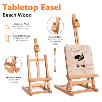 DJAR 49 Pcs Acrylic Art Set with 25" Adjustable Tabletop Wooden Art Easel - style: Tabletop Easel Set