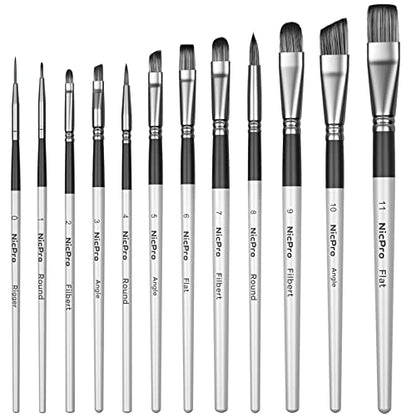 Nicpro 12pcs Artist Paint Brush Set, Paint Brushes for Acrylic Painting - color: Silver
