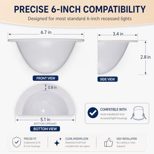 1 Pack 6 Inch 40% Translucent Can Light Cover, White Half Shade - color: White, size: 6 Inch