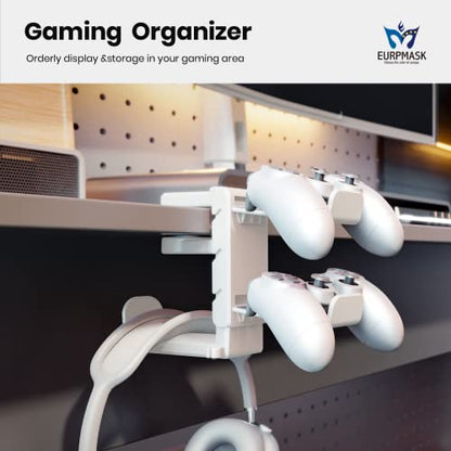 EURPMASK 3-in-1 Rotating Headphone Stand w/2 Detachable Controller Holders - color: White Pro 1 Pack