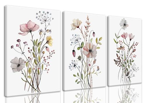 Bwodke Pink Floral Canvas Wall Art Set of 3, 16x24 inch - color: Simple flower, size: 16"x24" Canvas