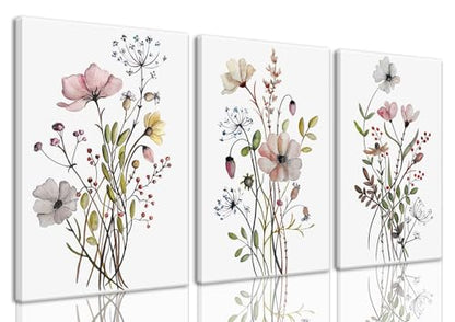 Bwodke Pink Floral Canvas Wall Art Set of 3, 16x24 inch - color: Simple flower, size: 16"x24" Canvas