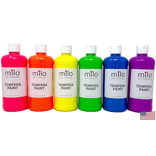 milo Fluorescent Washable Tempera Paint Set, 6 Neon UV Colors, 16oz Bottles - style: Fluorescent Tempera 6 x 16 oz
