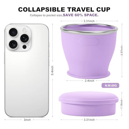 Collapsible Travel Cup, Foldable Water Cup with Lid, for Travel - color: Lilac