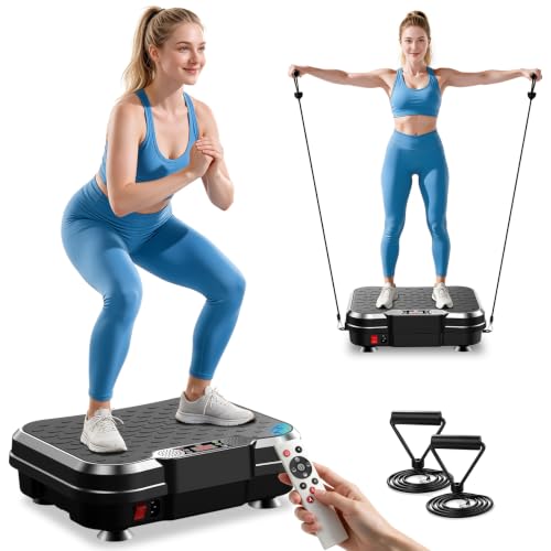 Trekora Vibration Plate Exercise Machine, 400 Lbs Capacity Vibration Plate for Lymphatic Drainage & Fitness, 250 speeds with Resistance Bands Muscle Activation for Home Women Men