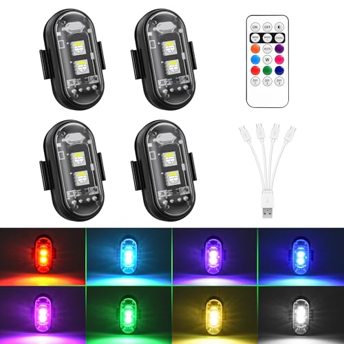 Wireless 4 Pcs RGB LED Aircraft Strobe Lights with Remote Control - color: 4Pcs
