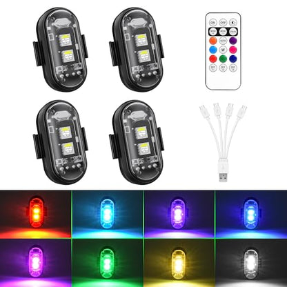 Wireless 4 Pcs RGB LED Aircraft Strobe Lights with Remote Control - color: 4Pcs