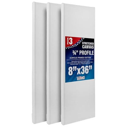 U.S. Art Supply 8"x36" Stretched Canvas for Painting, 3/4" Profile, 3-Pack
