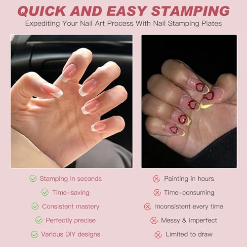 Biutee Nail Stamping Plate 2Pcs French Tip Lace Stamp Plates 110 Patterns - color: Rose Pink