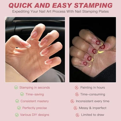 Biutee Nail Stamping Plate 2Pcs French Tip Lace Stamp Plates 110 Patterns - color: Rose Pink