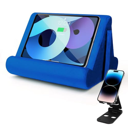Universal Multi-Angle Tablet Holder - Soft Pad Stand with Net Pocket & Phone Stands for Lap, Knee, Sofa and Bed Phone Pad Stands(Blue) - color: Blue