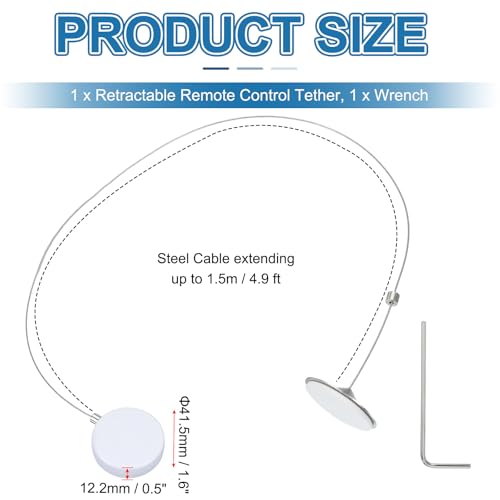 PATIKIL 1.5m / 4.9Ft Retractable Remote Control Tether, Security Remote Cable Lock Adjustable Cable Leash Length for TV Remote Control Gaming Controller, White (Iron Cap) - color: White