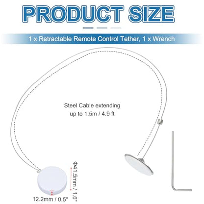 PATIKIL 1.5m / 4.9Ft Retractable Remote Control Tether, Security Remote Cable Lock Adjustable Cable Leash Length for TV Remote Control Gaming Controller, White (Iron Cap) - color: White
