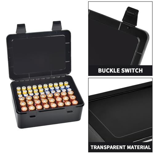 ALCYON Battery Organizer Storage Box, Garage Case Holder for 24* AA, 30* AAA Batteries (Bag Not Include Batteries Pack)-Black - color: black