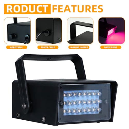 ENUOLI Mini LED Strobe Light Pink Color 24 Super Bright LED Party Light - color: Pink