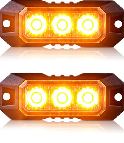 2PCS 3-LED Amber Strobe Lights for Trucks, LED Strobe Grille Light - color: Yellow, size: 3LED-2PCS