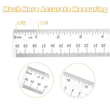 Plastic Ruler, 12 Inch Clear Plastic Ruler, Centimeter, Millimeter and Inches, Pack of 2