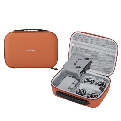 Carrying Case for DJI Neo Fly More Combo Accessories, Portable PU Leather Storage Travel Case for DJI Neo, Compatible with RC-N3 Remote Controller, Three-Battery, Charging Hub (Orange) - color: Orange