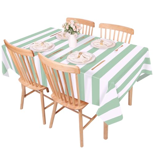 Kesfey Sage Green Striped Tablecloth Horizontal Stripe Table Cover 3 Packs - color: Sage Green Horizontal Striped
