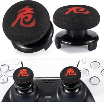 FPS Thumbstick Extender & Printing Rubber Silicone Grip Cover 2 Sets for PS5 & PS4 Controller (Danger of Kanji) - color: 10