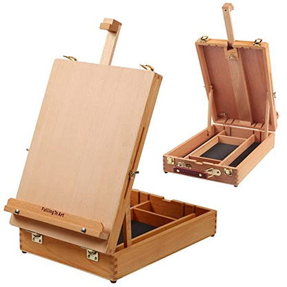 Falling in Art Wooden Tabletop Easel, Beech Wood Sketchbox Desktop Easel - style: Tabletop Easel