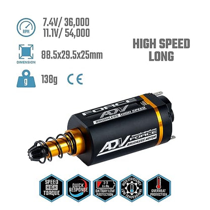 Brushless Motor for AEG, CNC Motor for 7.4V-11.1V LiPo (High Speed, Long) - size: Long, style: High Speed