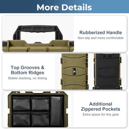 Weatherproof Hard Case, Stackable Trolley Case with Wheels, Hook and Loop Divider & Strap, IP67 Waterproof Box for Camera, Drones and Gear, 21.7" x 13.8" x 8.7", Olive Green - color: Olive Green