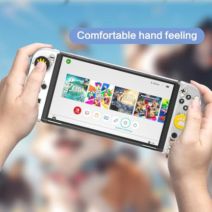 NANANINO Protective Case for Switch OLED – Cute Hard Shell with Kickstand, Screen Protector & 2 Thumb Grips – All-In-One Dockable Cover for Girls, Compatible with Switch OLED Console - color: Dog