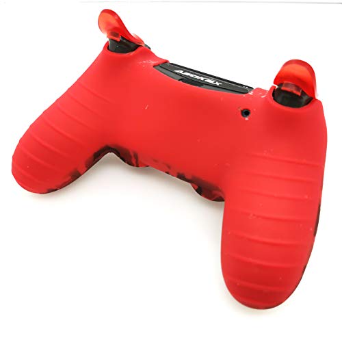 Silicone Skin Cover for Ps4 Controller (1pc Anti-Slip Case, 1 Pair L2 R2 Trigger Extender, 4pcs Thumb Grips,4pcs LED Light Bar Decal) Protector for DualShock PS4/ Slim/Pro Controller (Red Camouflage) - color: Red Camouflage