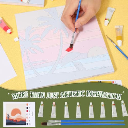 Nezyo 12 Sets Paint by Numbers Kit with Frame for Adults, Acrylic 8x8 Inch - style: Summer