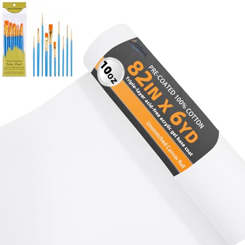 Large Primed Canvas Roll for Painting, 82 in x 6 yd, 10 oz Cotton - size: 82 in × 6 yd