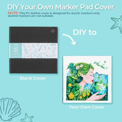 Ohuhu 6.3"x6.3" Double-Sided Bleedproof Marker Pad Art Sketchbook 60 Sheets - size: 6.3" x 6.3"