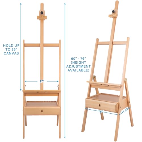 Large Beechwood H-Frame Studio Easel Stand with Storage Drawer, Natural - style: Basic Natural