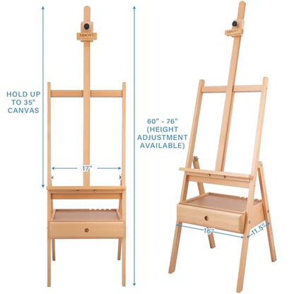 Large Beechwood H-Frame Studio Easel Stand with Storage Drawer, Natural - style: Basic Natural