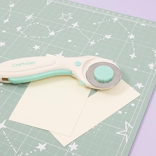 Craftelier - Rotary Cutter for Scrapbooking and Crafting Projects | Lock and Unlock Button Function | Blade Diameter 45 mm - Turquoise and White Color
