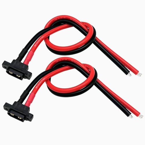 2PCS XT60EW-M XT60 Male Pigtail Cable XT60 Panel Mount Connector with 30cm 12AWG Cable for RC Drone Aircraft FPV Racing Drone - style: XT60EW-M