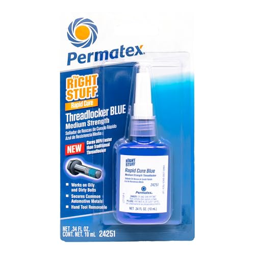 Permatex The Right Stuff Rapid Cure Blue Threadlocker 24251, Works on Oily & Dirty Fasteners, Automotive, Industrial & Hardware Use, Sets in 15m Cures in 4h, 10 ml - size: 10 ml, style: Automotive Threadlocker