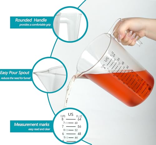 8 Cup/2-Quart Large Measuring Cups, Clear, Strong Food Grade Liquid Measure Pitcher, for Home Hobbies/Professional Kitchen - size: 8 Cup