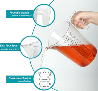 8 Cup/2-Quart Large Measuring Cups, Clear, Strong Food Grade Liquid Measure Pitcher, for Home Hobbies/Professional Kitchen - size: 8 Cup