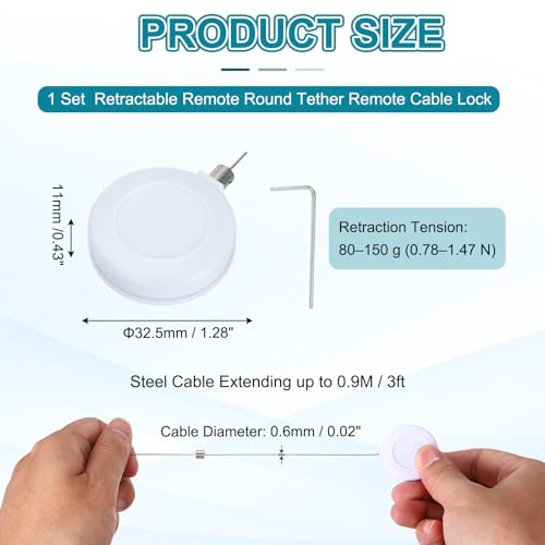 PATIKIL Retractable Remote Control Cable Tether (3ft / 0.9M, White)(1 Set) Round Remote Control Security Lanyard Lock Adjustable Locking Leash with Rope Locks, Suit for - TVs/Tablets - color: White