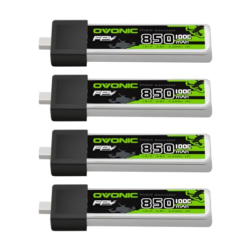 OVONIC 3.8V High Voltage100C 850mAh 1S1P Lipo Battery with BT2.0 HV Lipo [4 Batteries in 1 Package]