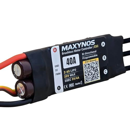 Bidirectional 40A Electronic Speed Controller, 2-6S Lipo ESC with XT60 Connector, 7.4-25V, for RC Vehicles, Drones, Robotics, & Underwater Thruster (40A) - size: 40A