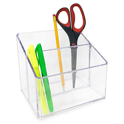 Isaac Jacobs Clear Acrylic 2-Section Organizer, Remote Holder & Multi-Functional Makeup, Brush, Pen & Pencil Storage Solution, for The Home, Bathroom, Office, Child’s Desk (2-Section, Clear) - size: 2-Section